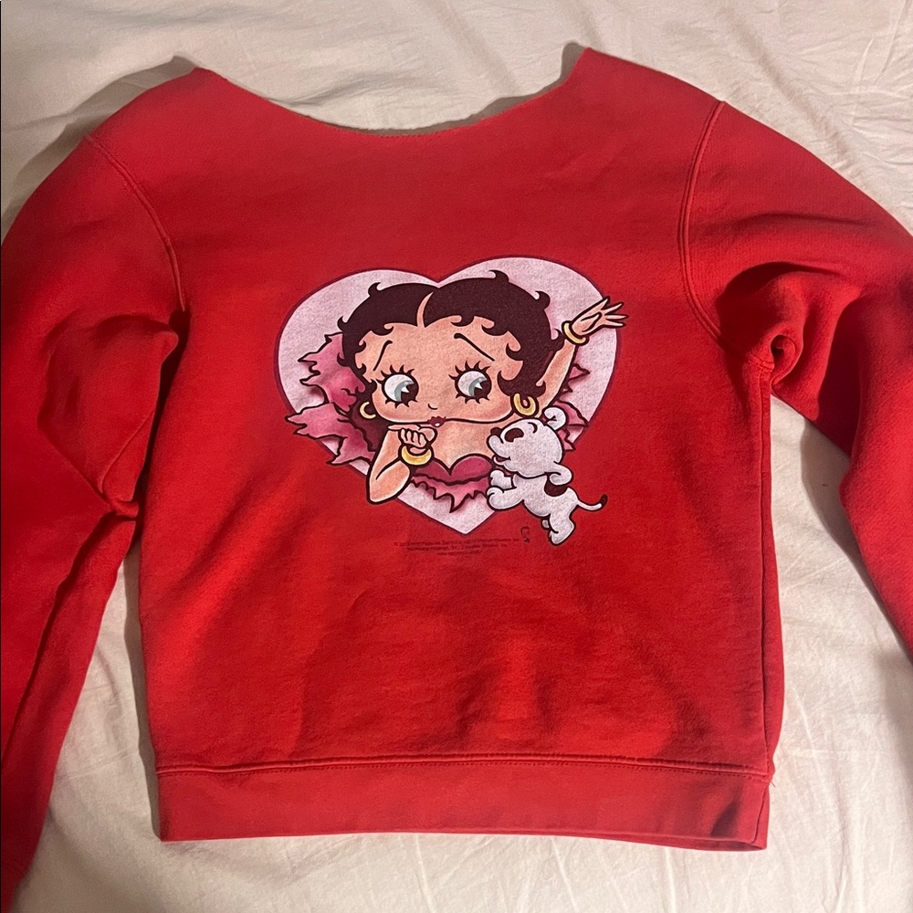 Red Betty Boop Sweatshirt Cut off the shoulder